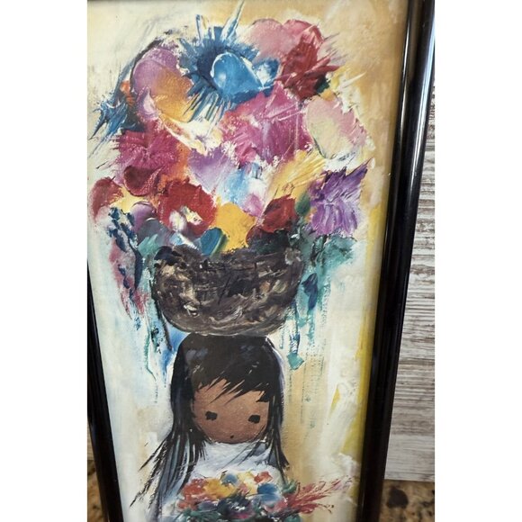Ted DeGrazia Framed Many Many Flowers Reproduction Print 12” X 4.5” - Picture 2 of 5